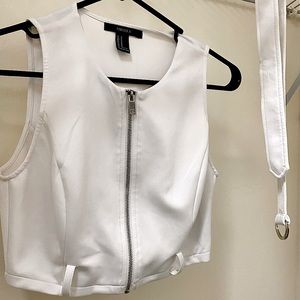 A cute, white Forever 21 crop top with the belt